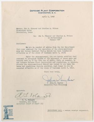 Primary view of object titled '[Letter from John W. Snyder to Joe B. Plosser and Charles A. Prince, April 5, 1943]'.