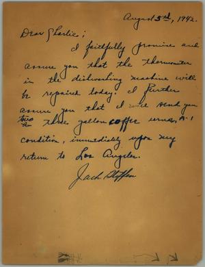 Primary view of object titled '[Letter from Jack Steffen to Charles A. Prince, August 5, 1942]'.