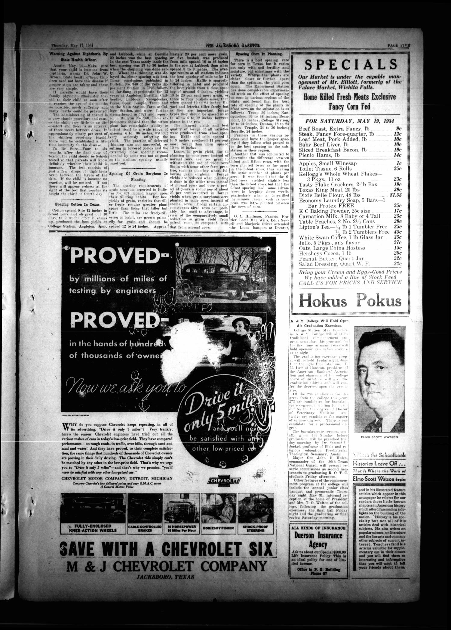 The Jacksboro Gazette (Jacksboro, Tex.), Vol. 54, No. 51, Ed. 1 Thursday, May 17, 1934
                                                
                                                    [Sequence #]: 5 of 8
                                                