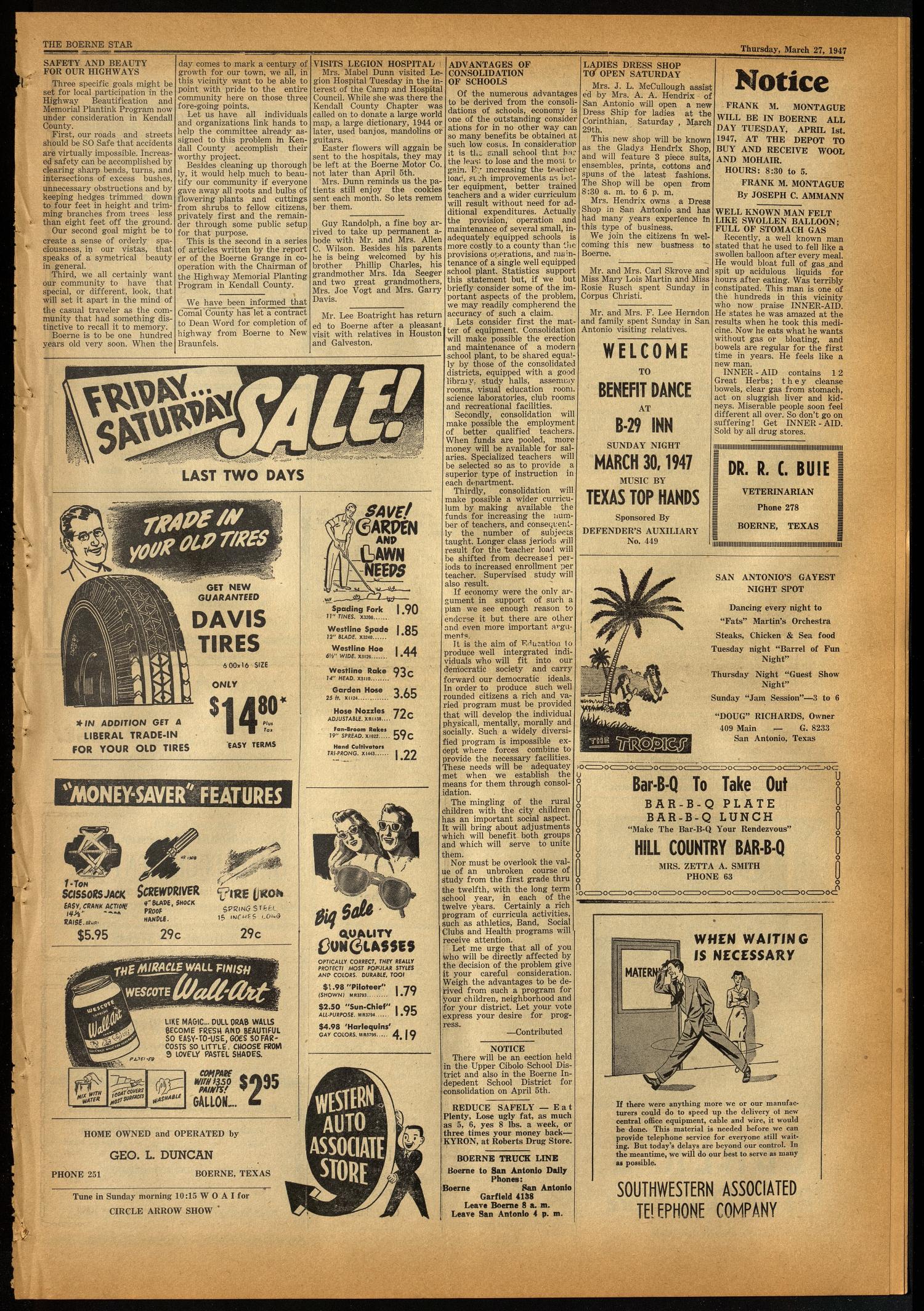 The Boerne Star (Boerne, Tex.), Vol. 42, No. 16, Ed. 1 Thursday, March 27, 1947
                                                
                                                    [Sequence #]: 5 of 8
                                                