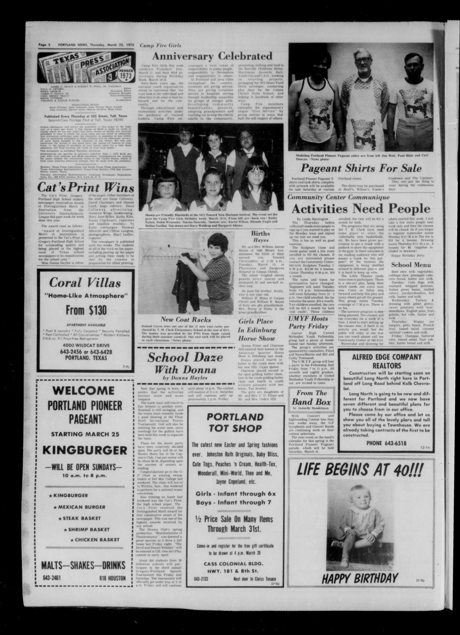 Portland News (Portland, Tex.), Vol. 8, No. 12, Ed. 1 Thursday, March 22, 1973
                                                
                                                    [Sequence #]: 2 of 8
                                                