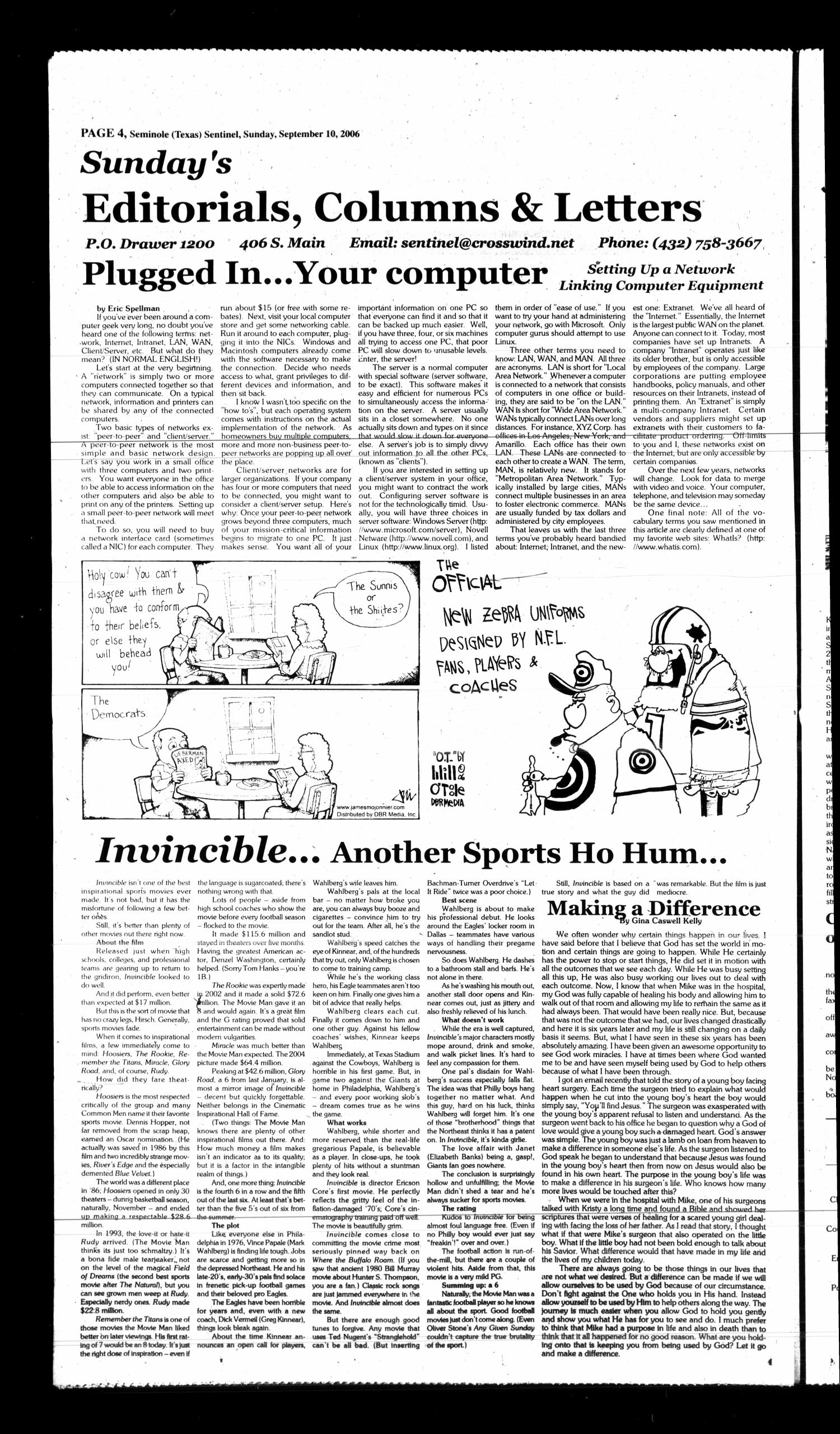 Seminole Sentinel (Seminole, Tex.), Vol. 97, No. 96, Ed. 1 Sunday, September 10, 2006
                                                
                                                    [Sequence #]: 4 of 18
                                                