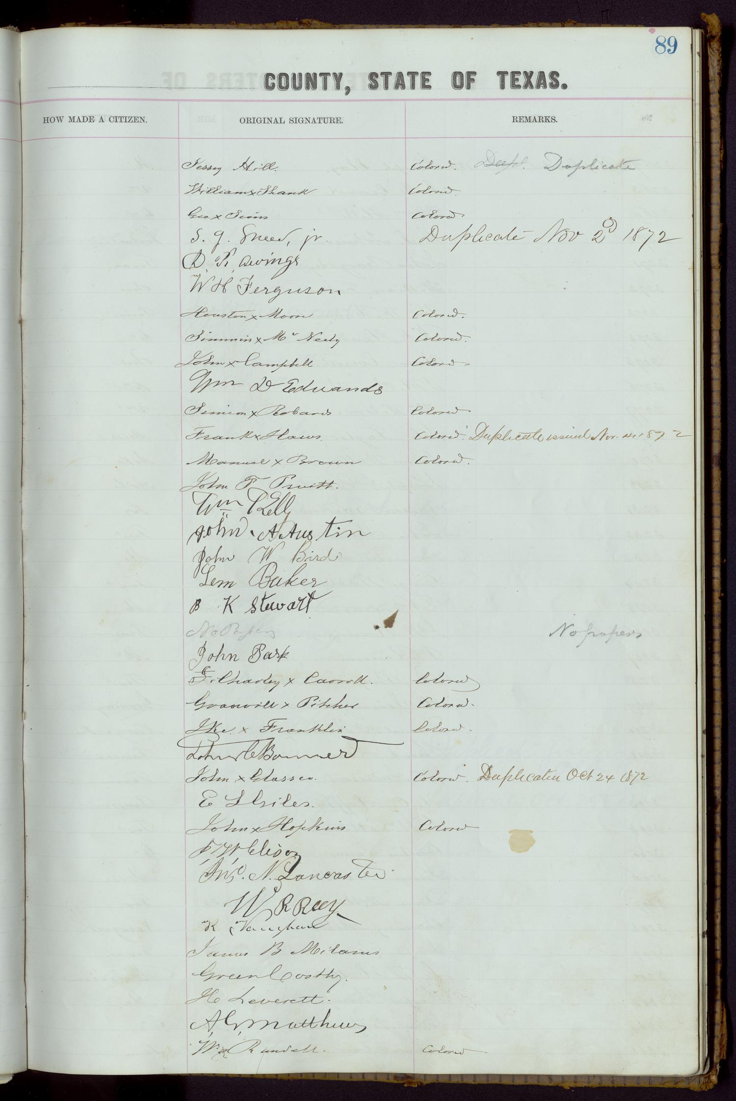 Travis County Election Records: Voter Registration List 1867
                                                
                                                    89
                                                