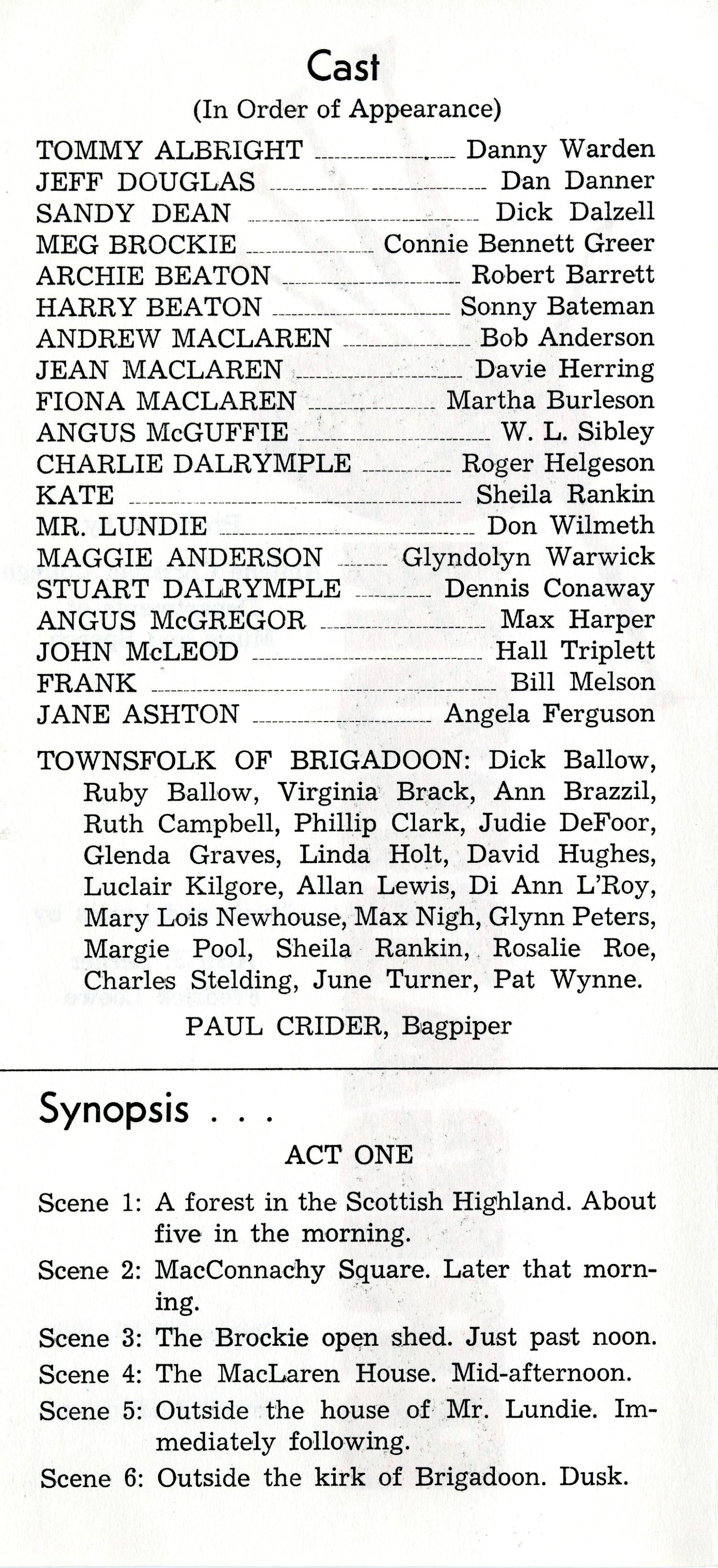 [Program: Brigadoon, 1960]
                                                
                                                    [Sequence #]: 2 of 4
                                                