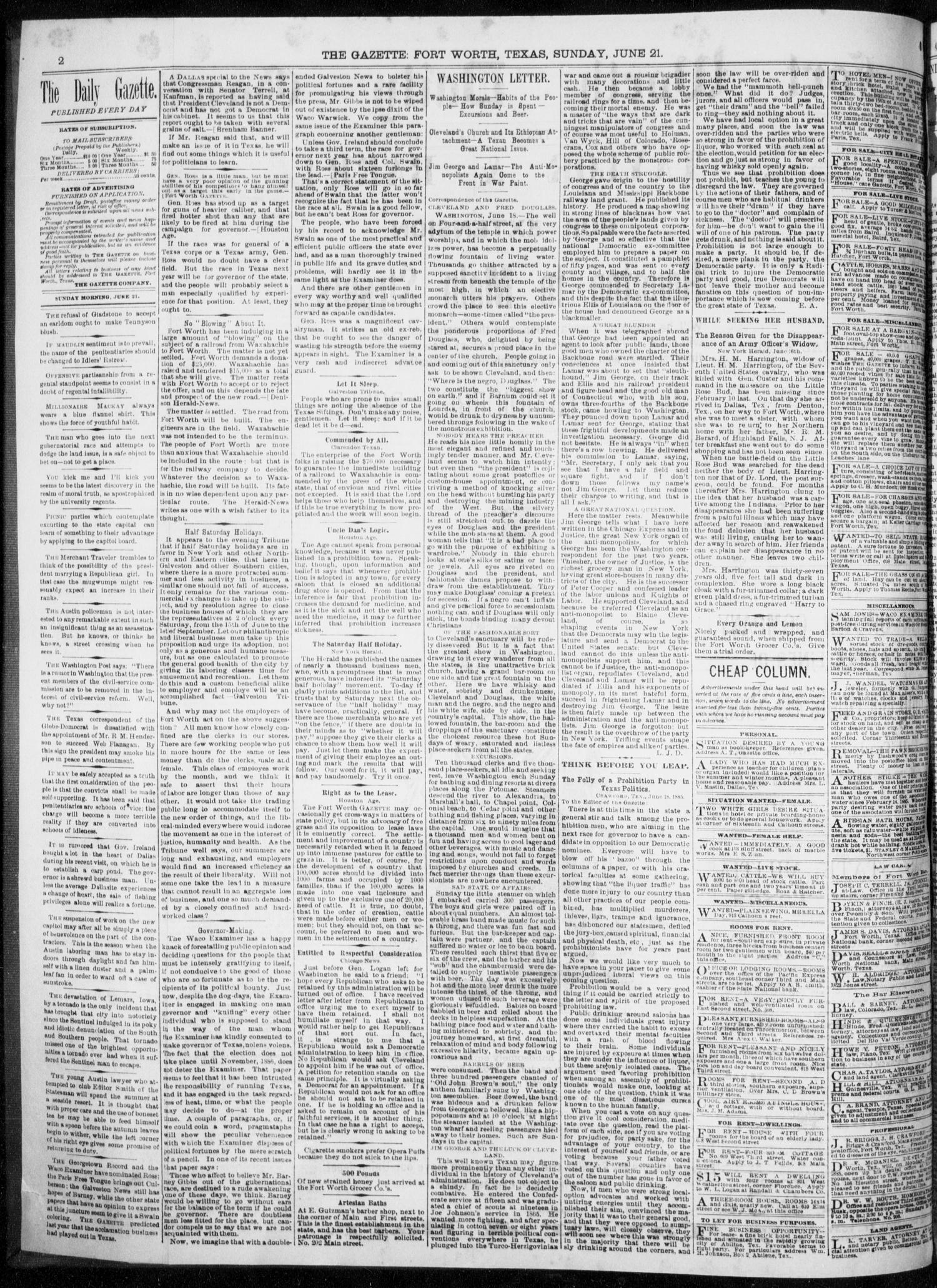 Fort Worth Daily Gazette. (Fort Worth, Tex.), Vol. 9, No. 341, Ed. 1, Sunday, June 21, 1885
                                                
                                                    [Sequence #]: 2 of 8
                                                