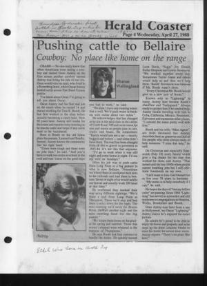 Primary view of object titled '[Newspaper article titled "Pushing cattle to Bellaire"]'.
