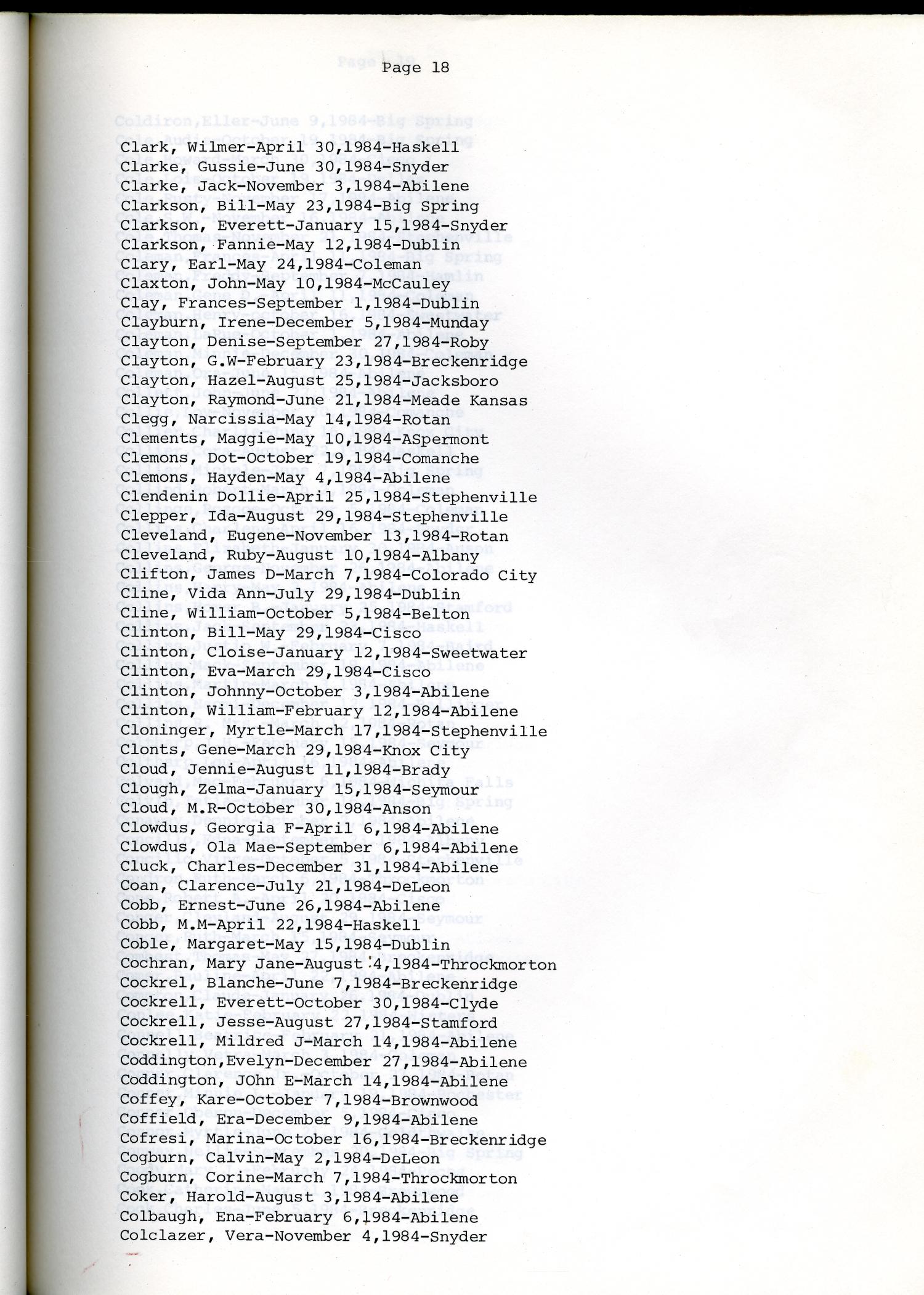 Big County Obituaries: 1984
                                                
                                                    18
                                                