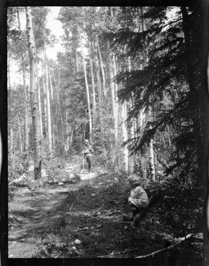 Primary view of object titled '[Photograph of Woman and Child on Path in Woods]'.