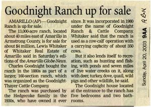 Primary view of object titled '[Clipping Saying the Goodnight Ranch is for Sale]'.