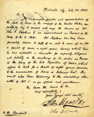 Primary view of object titled '[Letter from Four U.S. Congressmen to President Polk, July 1846]'.