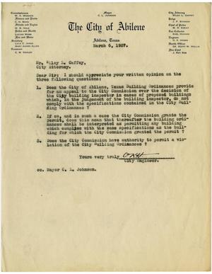 [Letter from Mr. O. K. Hobbs to Mr. Wiley L. Caffey, March 6, 1937]