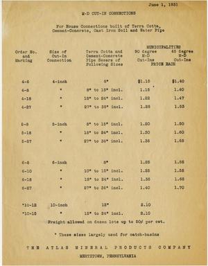 Primary view of object titled '[M-D Cut-In Connections Price List, 1931]'.
