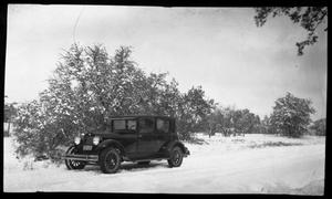 [Photograph of Dark Automobile in Snow]