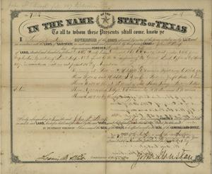 Primary view of object titled '[Land Patent Issued to John F. Stroop by the State of Texas, November 1860]'.