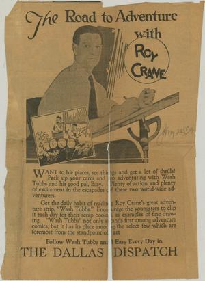 Primary view of object titled '[Clipping: The Road to Adventure with Roy Crane]'.