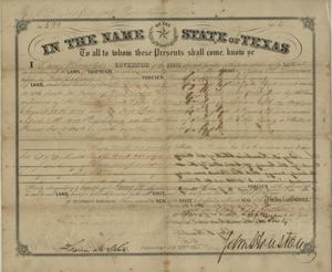 Primary view of object titled '[Land Patent Issued to James H. Lawrence by the State of Texas, September 1860]'.