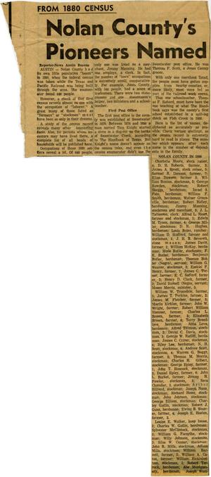 [Clipping: Nolan County's Pioneers Named]