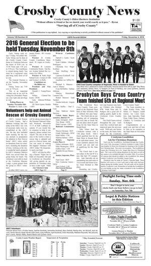 Crosby County News (Ralls, Tex.), Vol. 129, No. 43, Ed. 1 Friday, November 4, 2016