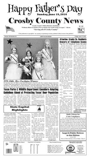 Crosby County News (Ralls, Tex.), Vol. 129, No. 24, Ed. 1 Friday, June 17, 2016