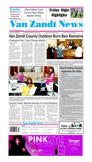 Primary view of object titled 'Van Zandt News (Wills Point, Tex.), Vol. 32, No. 19, Ed. 1 Sunday, September 16, 2012'.