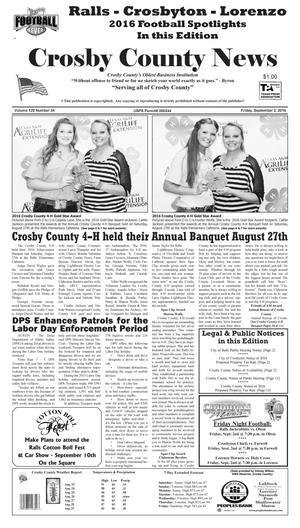 Crosby County News (Ralls, Tex.), Vol. 129, No. 34, Ed. 1 Friday, September 2, 2016
