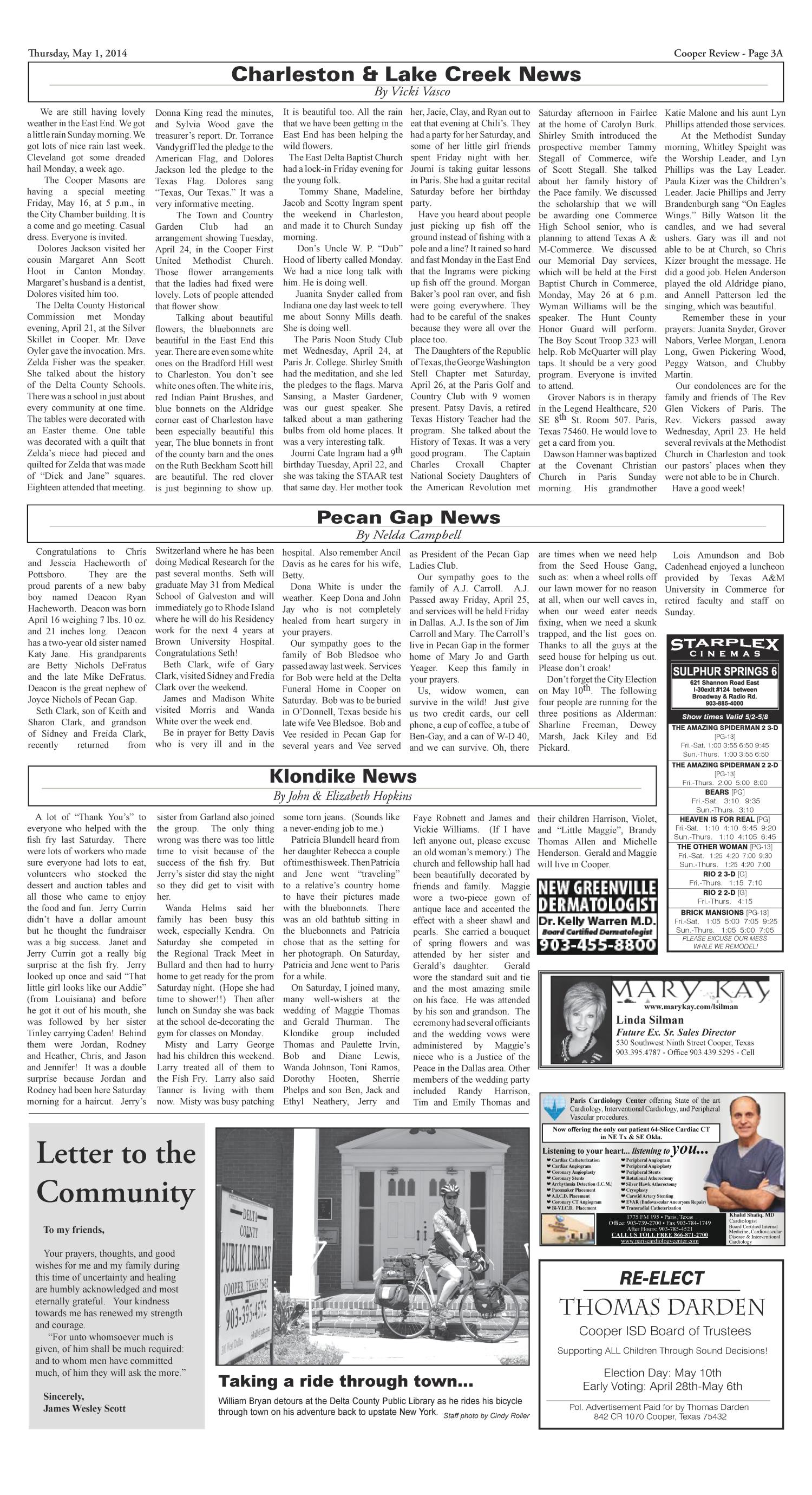 Cooper Review (Cooper, Tex.), Vol. 134, No. 18, Ed. 1 Thursday, May 1, 2014
                                                
                                                    [Sequence #]: 3 of 6
                                                