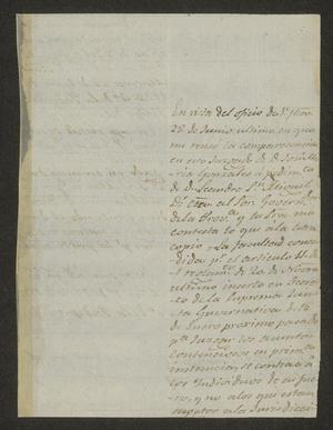 Primary view of [Letter from Josef Marcelo de Ynojosa to the Mayor of Laredo, July 1, 1822]