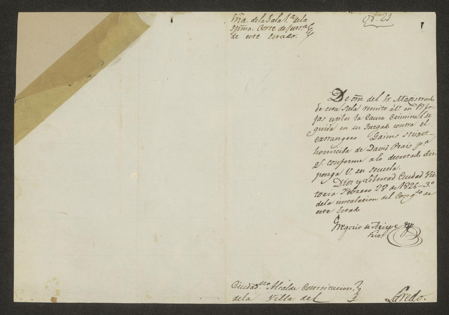[Letter from Gregorio de Arizpe to the Laredo Alcalde, February 23, 1826]
                                                
                                                    [Sequence #]: 3 of 3
                                                