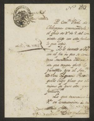 Primary view of object titled '[Letter from Gaspar de Ochoa to the Laredo Alcalde, June 22, 1824]'.