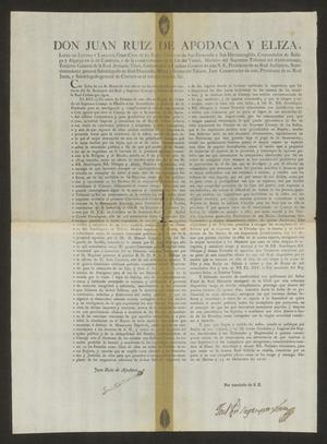 Primary view of object titled '[Decree from the King Promulgated by Juan Ruiz de Apodaca]'.