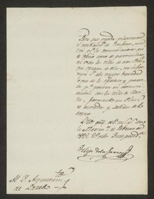 Primary view of [Letter from Felipe de la Garza to the Laredo Ayuntamiento, February 7, 1822]