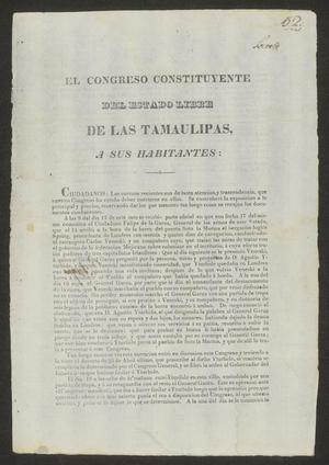 El Congreso Constituyente del Estado Libre de las Tamaulipas, a Sus Habitantes