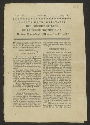 Primary view of object titled 'Gaceta Extraordinaria del Gobierno Supremo de la Federacion Mexicana'.