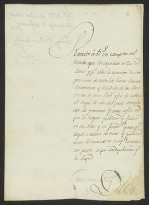 Primary view of object titled '[Announcement from Joaquín de Arredondo]'.