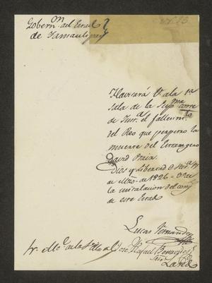 [Letter from Lucas Fernández to the Alcalde in Laredo, March 17, 1826]
