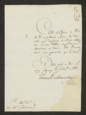 [Message from Juan Echeandía to José María Tovar in Laredo, December 15, 1815]