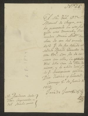 [Letter from José de Jesús Rodríguez to the Presidente of the Ayuntamiento, June 8, 1824]