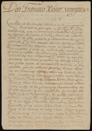 [Copy of an Order from Viceroy Venegas]
