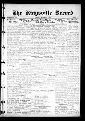 Primary view of object titled 'The Kingsville Record (Kingsville, Tex.), Vol. 22, No. 31, Ed. 1 Wednesday, March 20, 1929'.