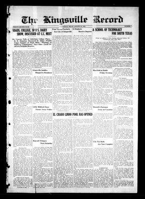 Primary view of object titled 'The Kingsville Record (Kingsville, Tex.), Vol. 22, No. 1, Ed. 1 Wednesday, August 22, 1928'.