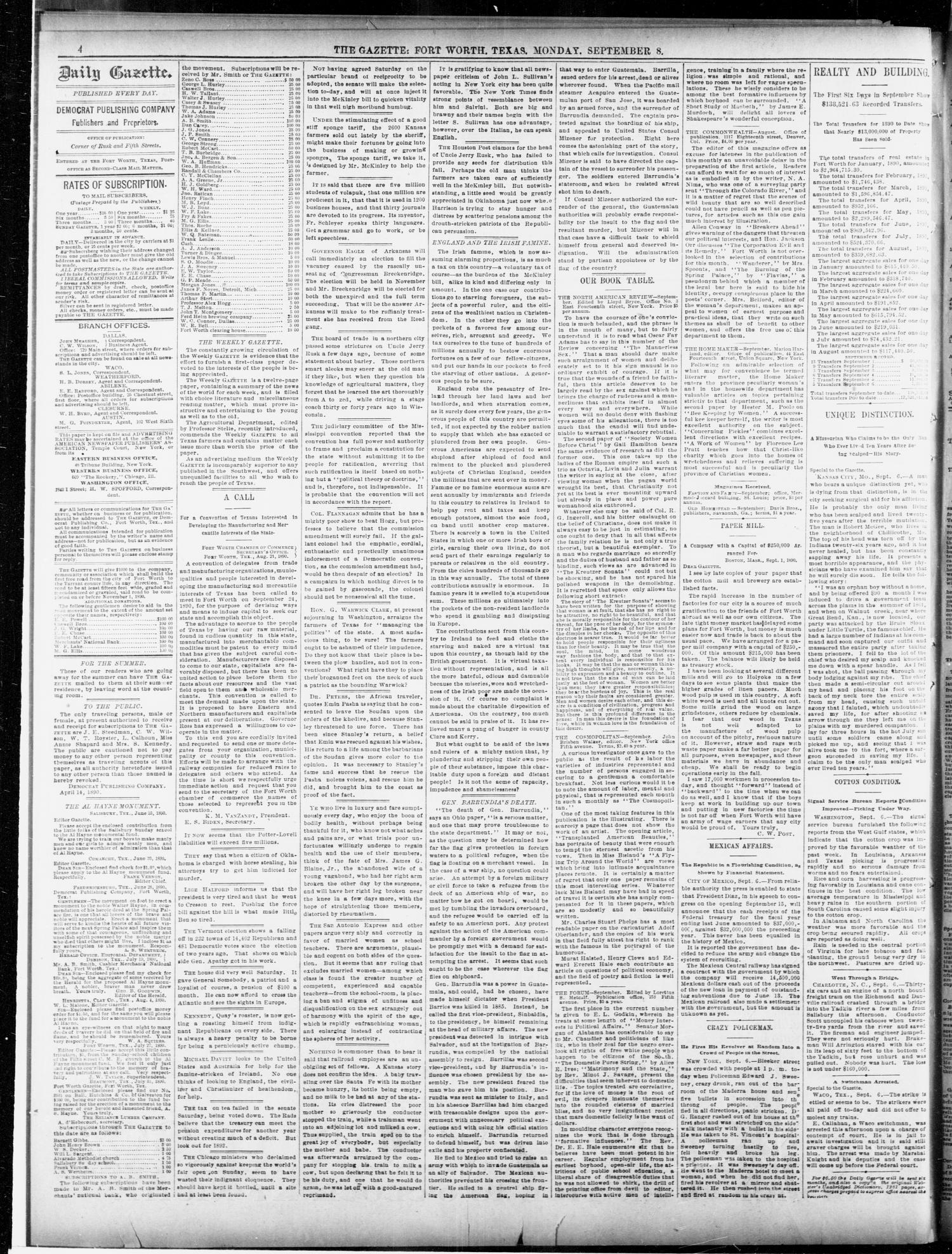 Fort Worth Daily Gazette. (Fort Worth, Tex.), Vol. 14, No. 330, Ed. 1, Monday, September 8, 1890
                                                
                                                    [Sequence #]: 4 of 8
                                                