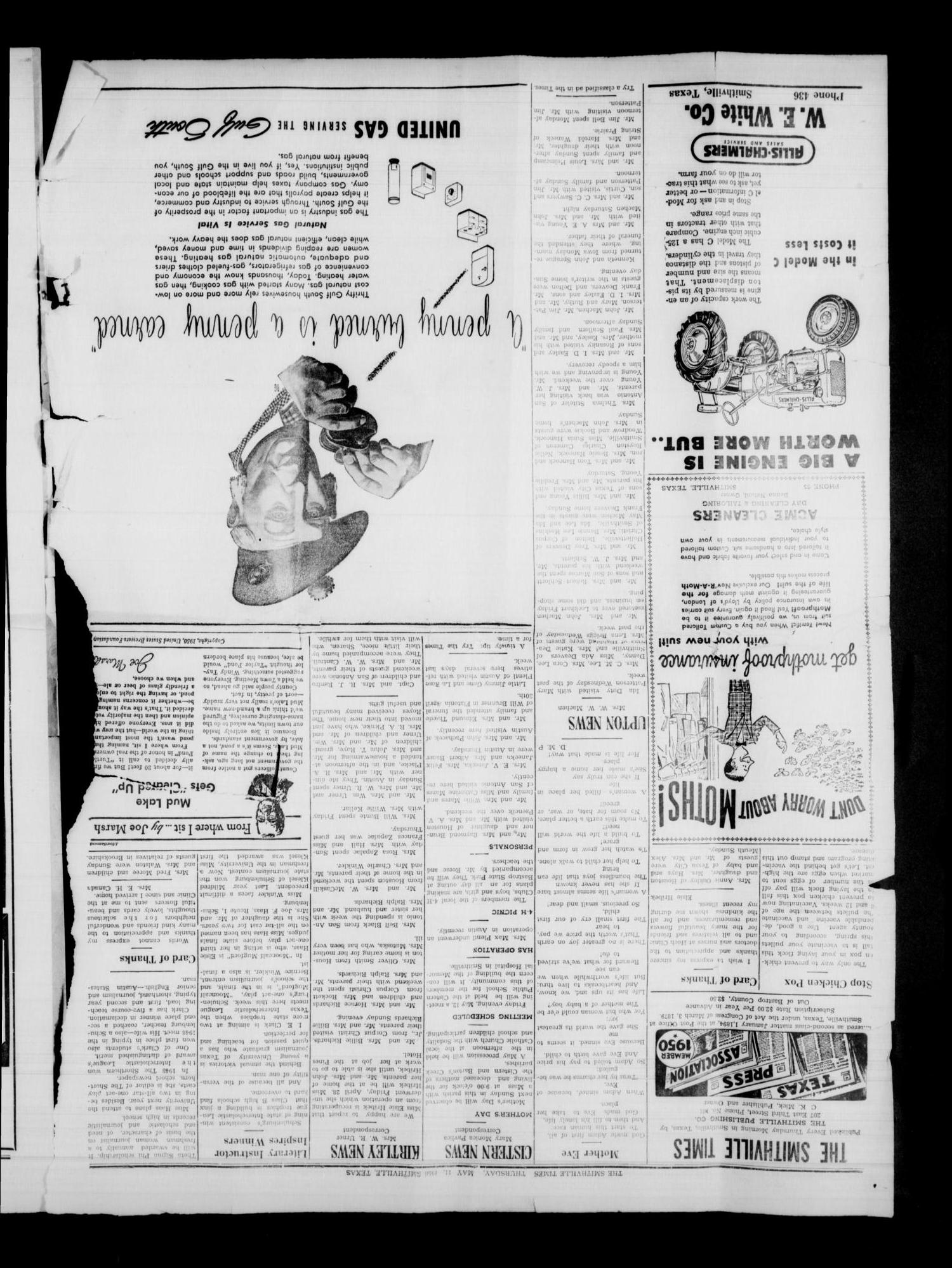 The Smithville Times Enterprise and Transcript (Smithville, Tex.), Vol. 59, No. 19, Ed. 1 Thursday, May 11, 1950
                                                
                                                    [Sequence #]: 2 of 8
                                                