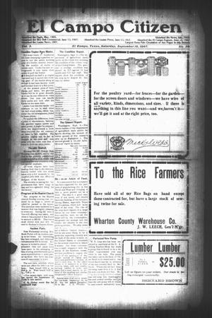 Primary view of object titled 'El Campo Citizen (El Campo, Tex.), Vol. 3, No. 30, Ed. 1 Saturday, September 14, 1907'.