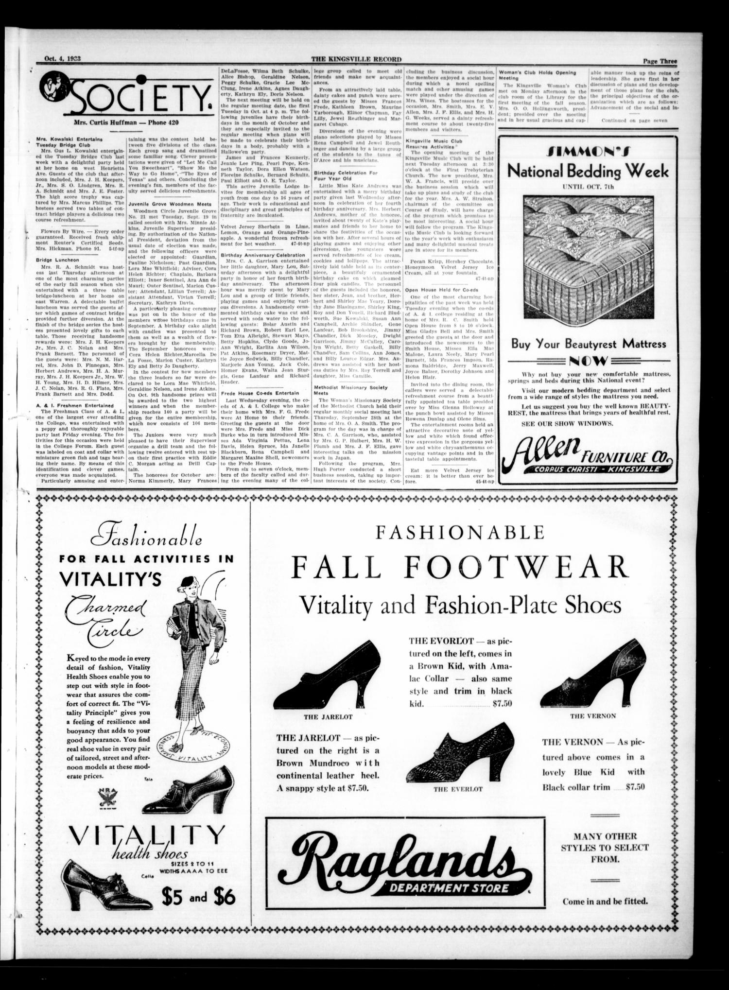 Kingsville Record (Kingsville, Tex.), Vol. 28, No. 8, Ed. 1 Wednesday, October 4, 1933
                                                
                                                    [Sequence #]: 3 of 8
                                                