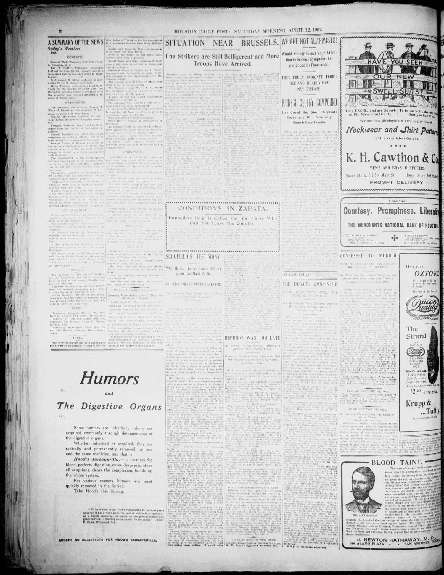The Houston Daily Post (Houston, Tex.), Vol. XVIITH YEAR, No. 8, Ed. 1, Saturday, April 12, 1902
                                                
                                                    [Sequence #]: 2 of 10
                                                
