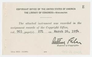 Primary view of object titled '[Copyright Registry, March 26, 1954 #1]'.