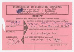 [A Mailing Receipt for a Letter From Mrs. Hellen McKee to Jacqueline Cochran]
