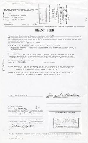 Primary view of object titled '[Grant Deed from Jacqueline Cochran to William B. Rennie and Ly Anne F. Rennie, April 5, 1978]'.