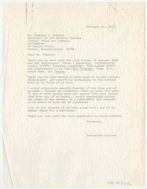 Primary view of object titled '[Letter from Jacqueline Cochran to Charles B. Everitt, February 14, 1972]'.