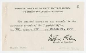 Primary view of object titled '[Copyright Registry, March 26, 1954 #2]'.